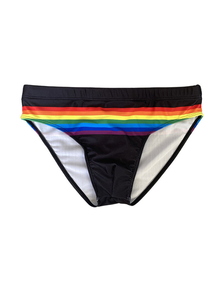 Men's Colorful Striped Stretch Fit Comfy Waistband Swim Briefs | dmunderwear detail image 15