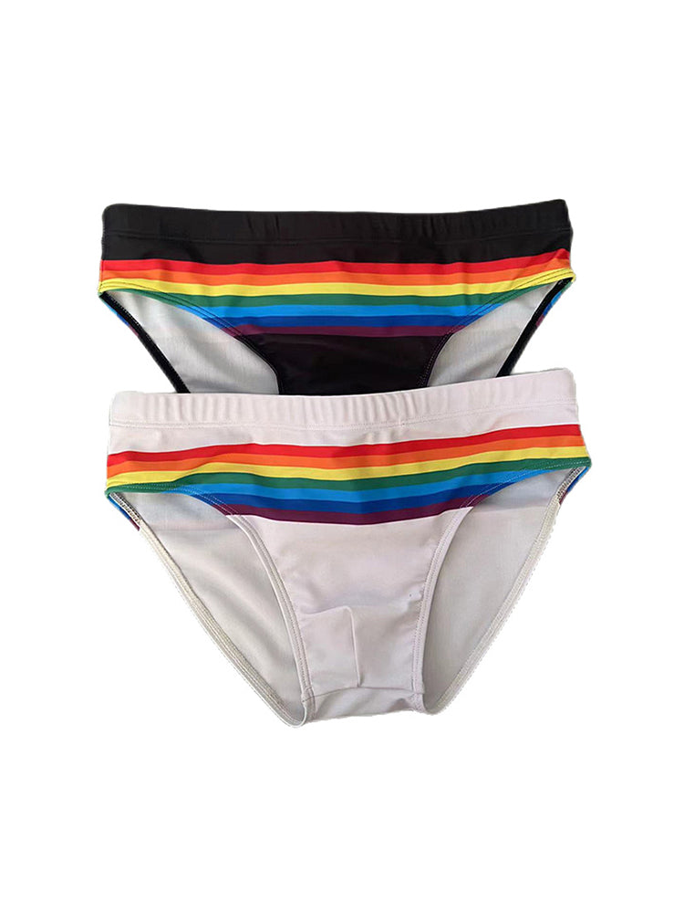 Men's Colorful Striped Stretch Fit Comfy Waistband Swim Briefs | dmunderwear detail image 17