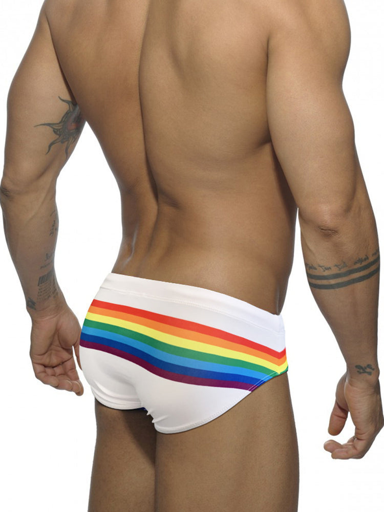 Men's Colorful Striped Stretch Fit Comfy Waistband Swim Briefs | dmunderwear detail image 4