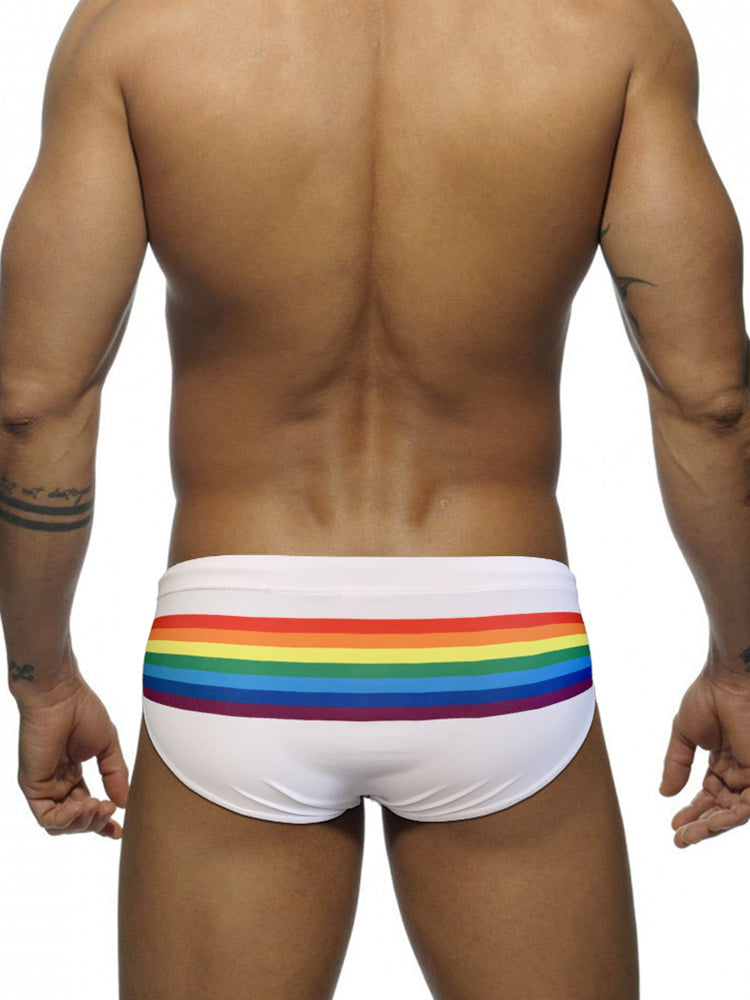 Men's Colorful Striped Stretch Fit Comfy Waistband Swim Briefs | dmunderwear detail image 5