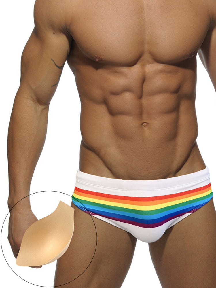Men's Colorful Striped Stretch Fit Comfy Waistband Swim Briefs | dmunderwear detail image 6