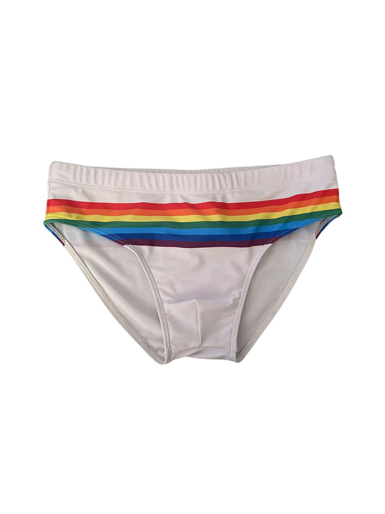 Men's Colorful Striped Stretch Fit Comfy Waistband Swim Briefs | dmunderwear detail image 7