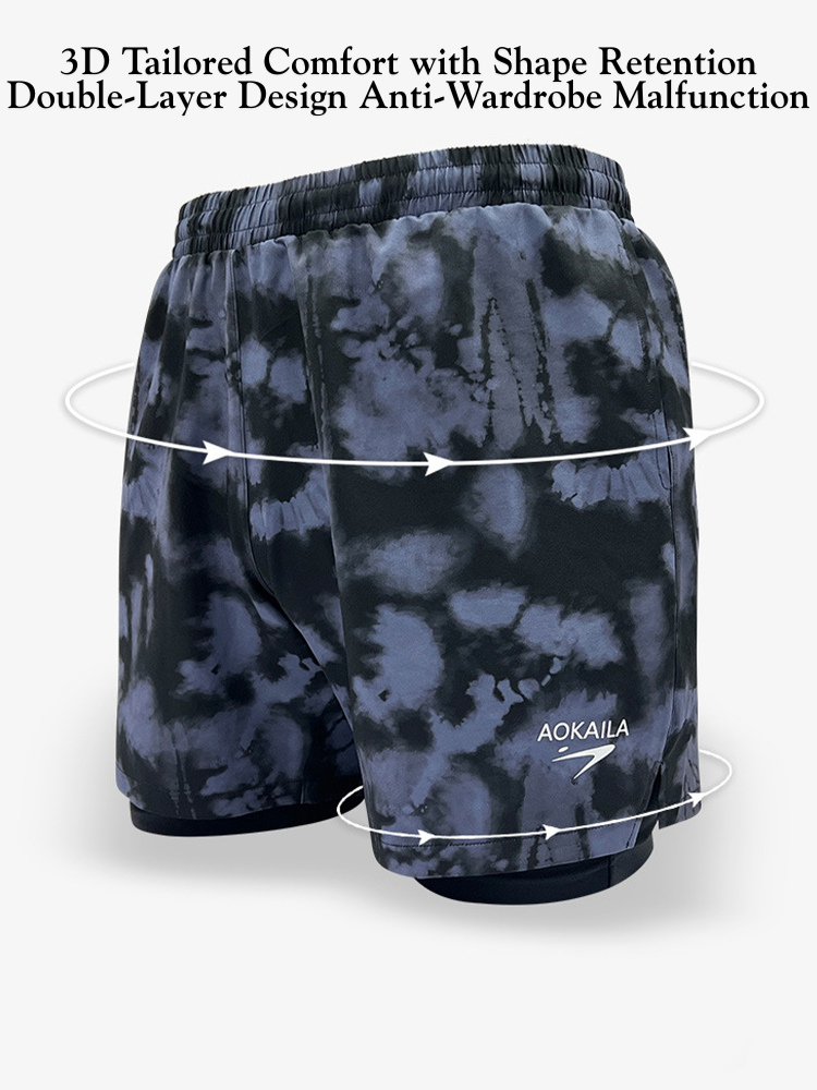 Men's Double-Layered Quick-Dry Fabric Sporty Cut Board Shorts | dmunderwear detail image 3