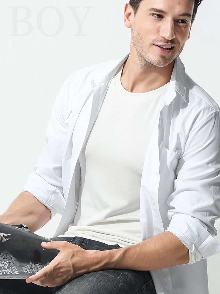 Men's Double-sided Modal Long-sleeved Solid Color T-shirt | dmunderwear detail image 10