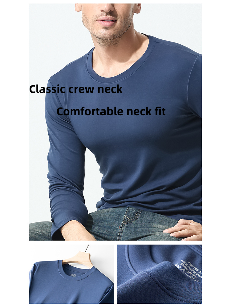 Men's Double-sided Modal Long-sleeved Solid Color T-shirt | dmunderwear detail image 11