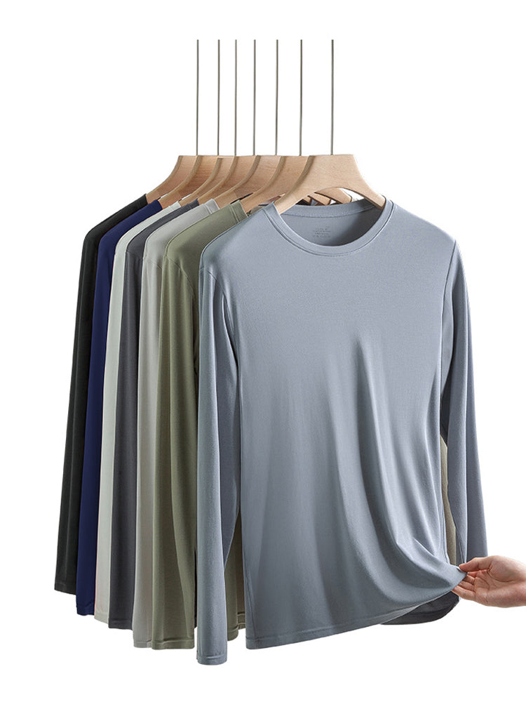 Men's Double-sided Modal Long-sleeved Solid Color T-shirt | dmunderwear detail image 14