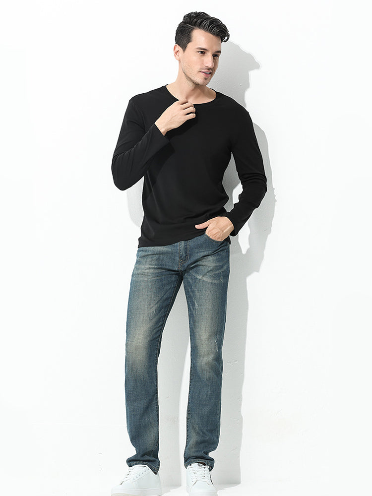 Men's Double-sided Modal Long-sleeved Solid Color T-shirt | dmunderwear detail image 3