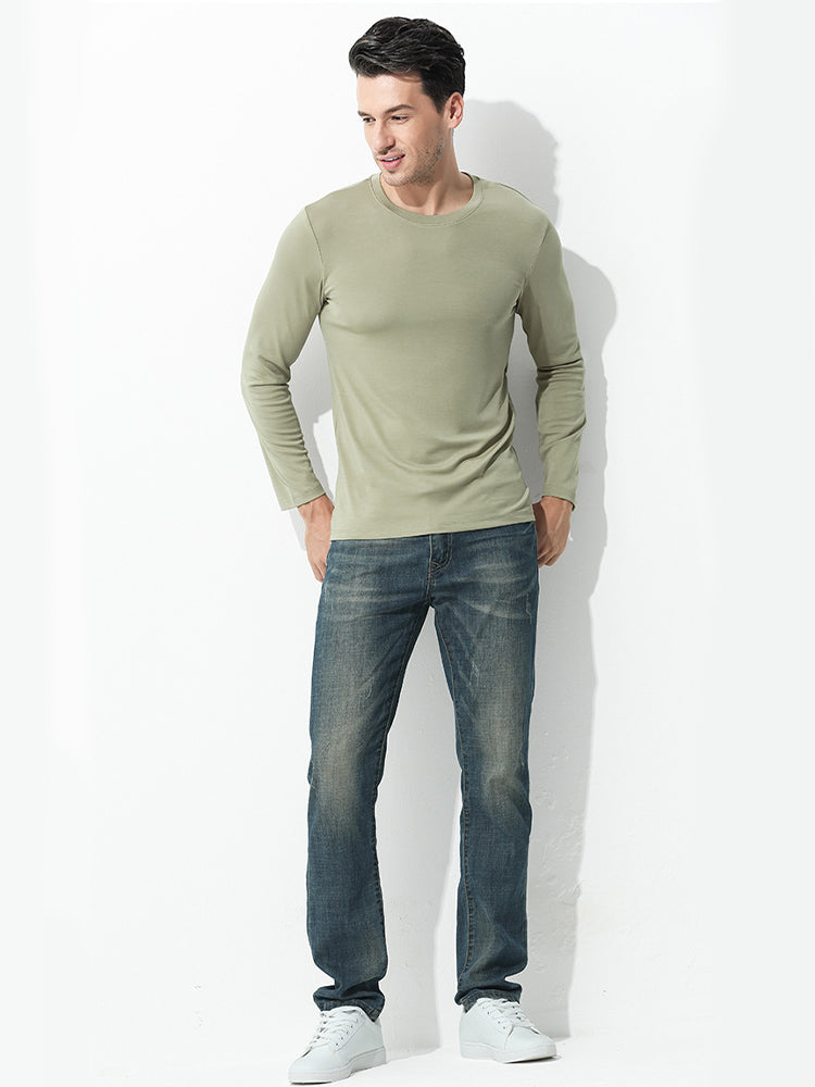Men's Double-sided Modal Long-sleeved Solid Color T-shirt | dmunderwear detail image 4