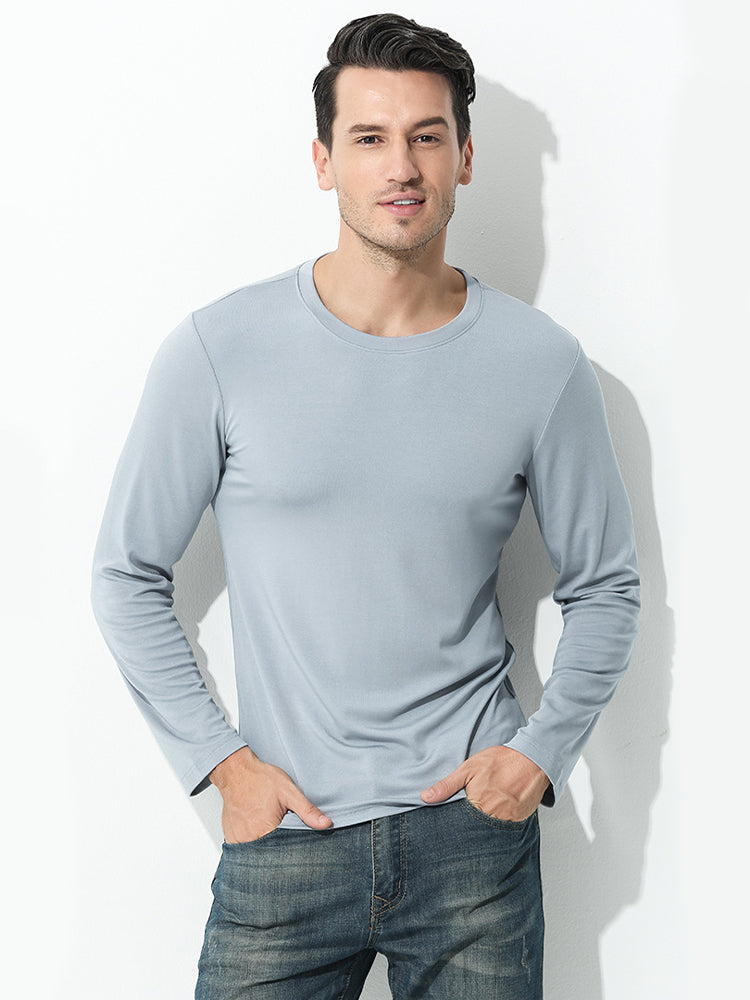 Men's Double-sided Modal Long-sleeved Solid Color T-shirt | dmunderwear detail image 5