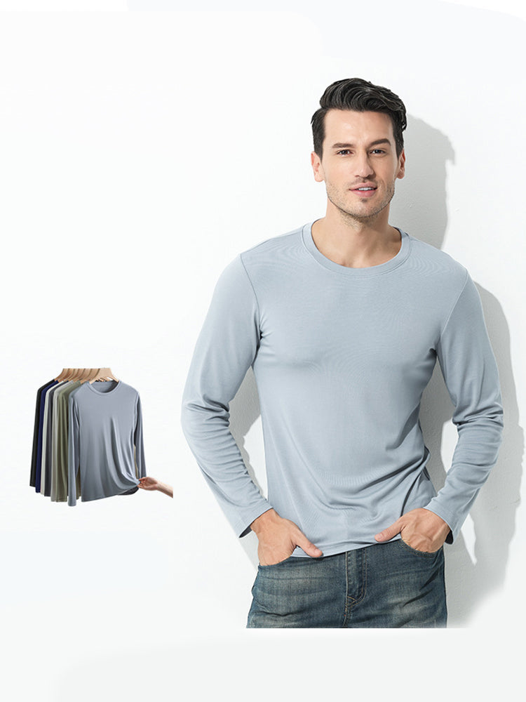 Men's Double-sided Modal Long-sleeved Solid Color T-shirt | dmunderwear detail image 6