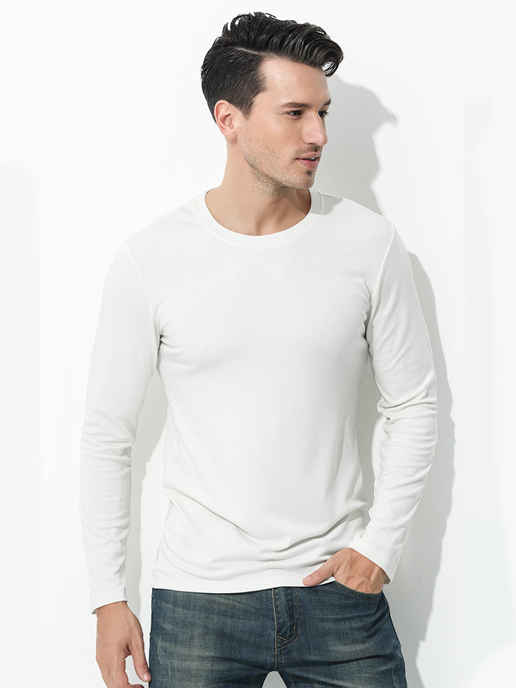 Men's Double-sided Modal Long-sleeved Solid Color T-shirt | dmunderwear detail image 9