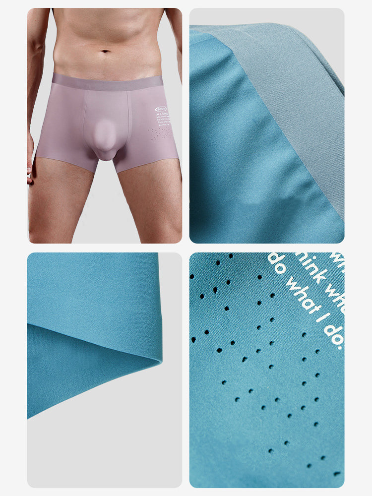 Men's Dual-Raised Support Seamless Solid Color Trunks | dmunderwear detail image 7