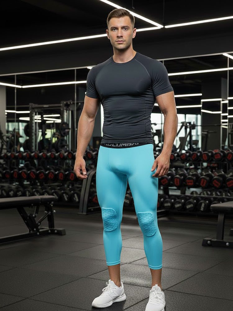 Men's High-Elasticity Impact Protection Hex Knee Guard Activewear Tights | dmunderwear