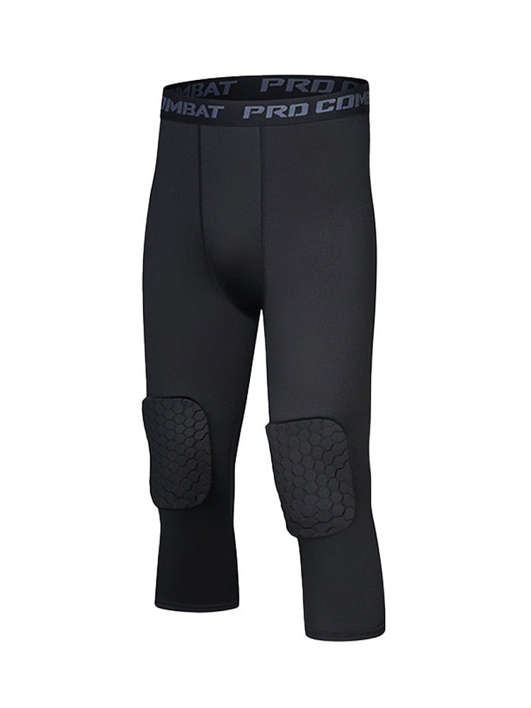Men's High-Elasticity Impact Protection Hex Knee Guard Activewear Tights | dmunderwear detail image 2