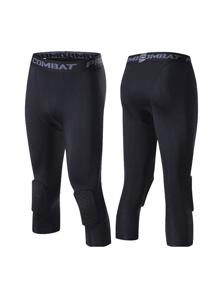 Men's High-Elasticity Impact Protection Hex Knee Guard Activewear Tights | dmunderwear detail image 3