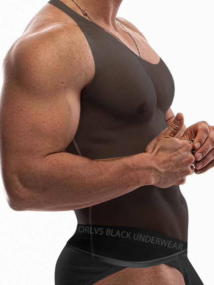 Men's High Stretch Solid-colored Ice Silk Vest & Briefs | dmunderwear detail image 14