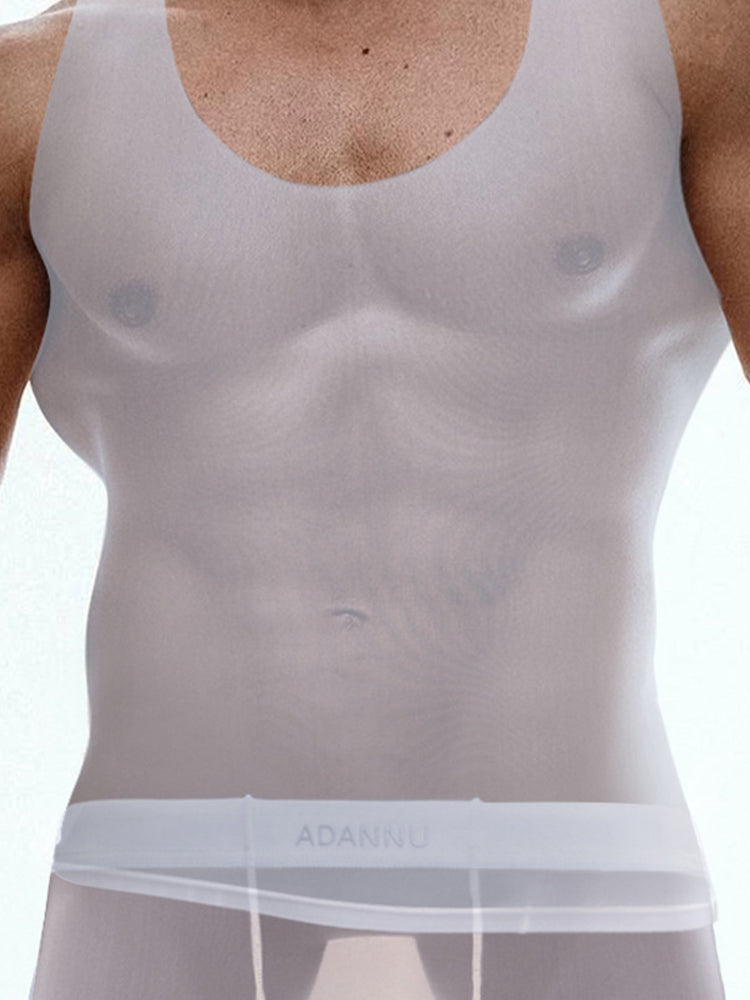Men's High Stretch Solid-colored Ice Silk Vest & Briefs | dmunderwear detail image 16