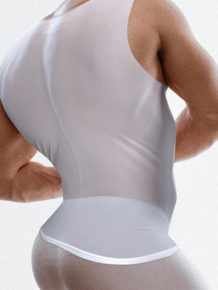 Men's High Stretch Solid-colored Ice Silk Vest & Briefs | dmunderwear detail image 17