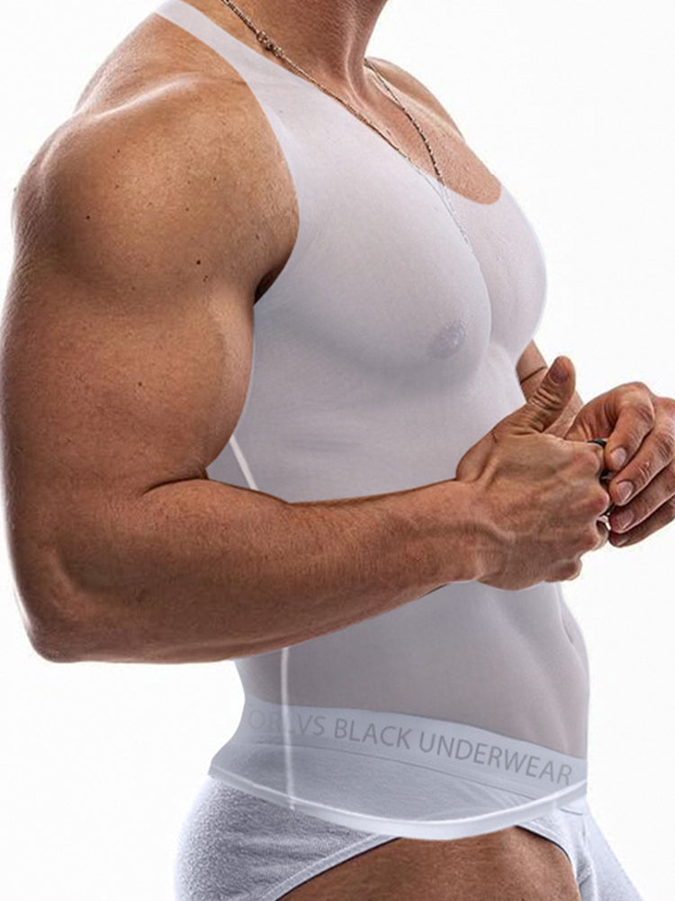 Men's High Stretch Solid-colored Ice Silk Vest & Briefs | dmunderwear detail image 18