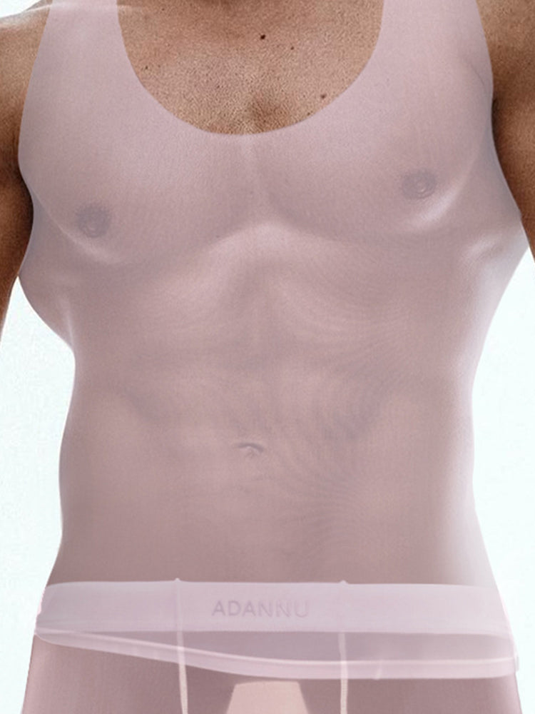 Men's High Stretch Solid-colored Ice Silk Vest & Briefs | dmunderwear detail image 19