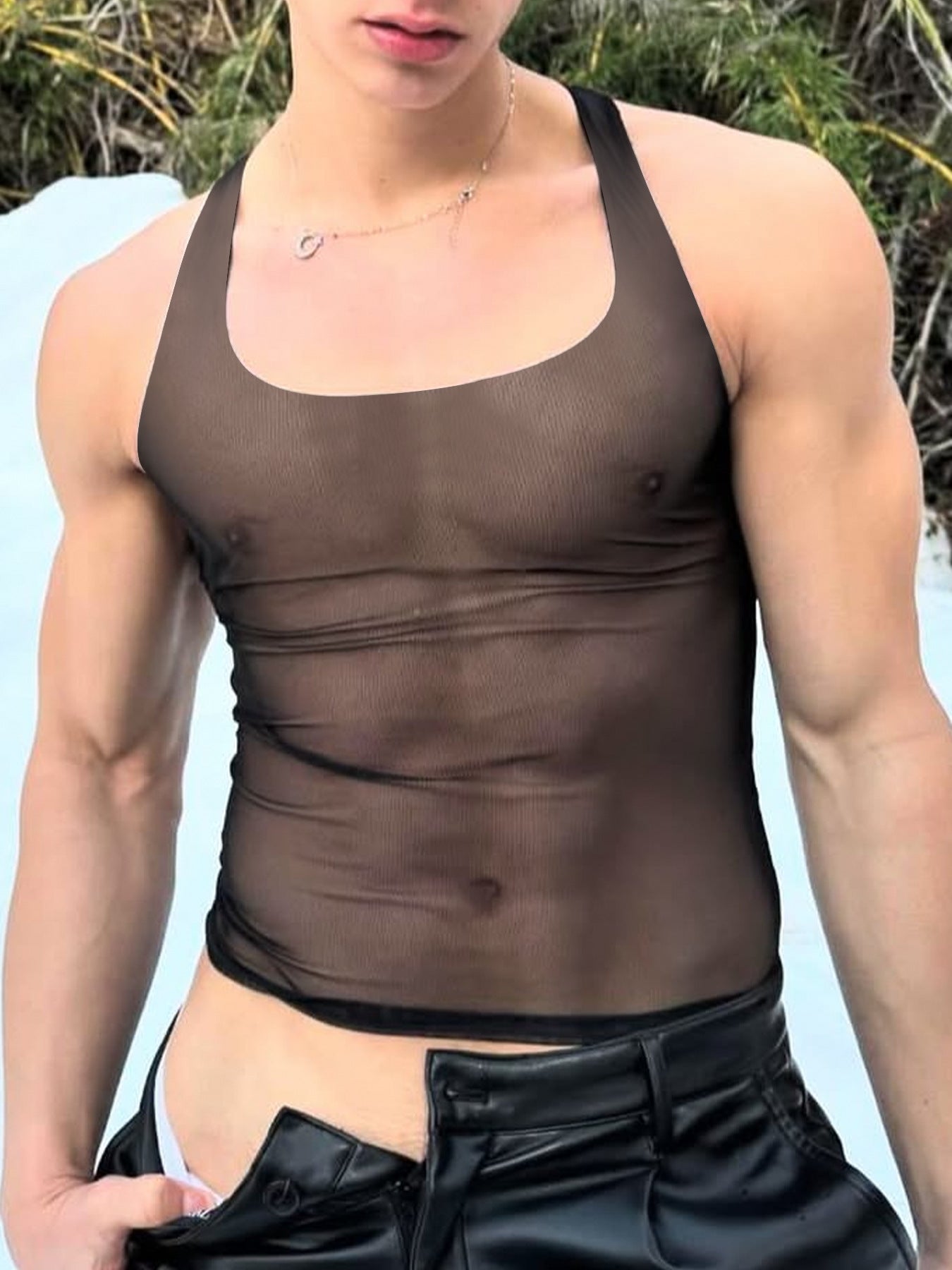Men's High Stretch Solid-colored Ice Silk Vest & Briefs | dmunderwear detail image 9