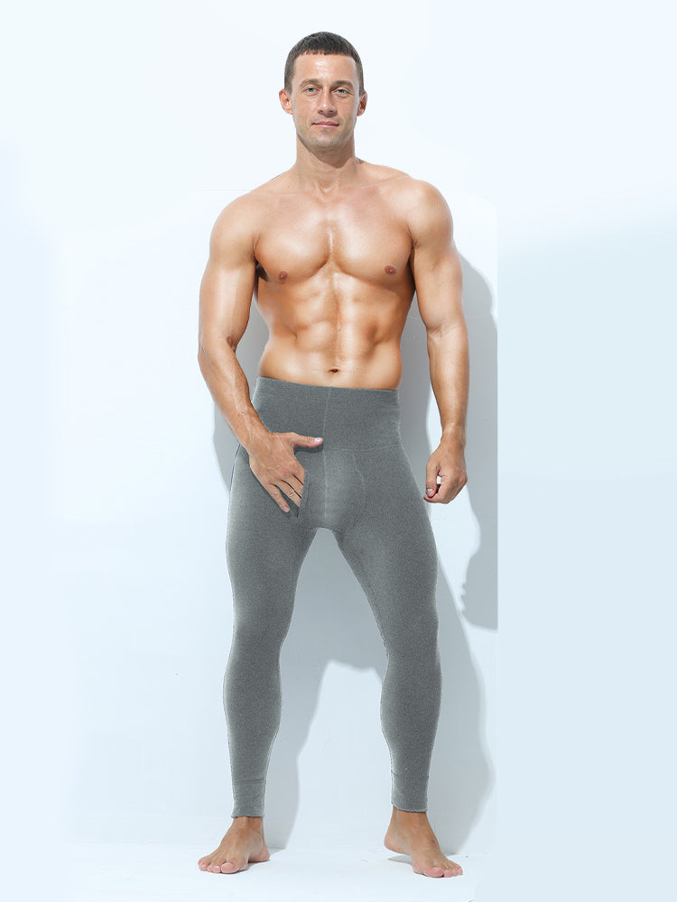 Men's High Waist Plus Fleece Cotton Warm Pants with with Fly | dmunderwear detail image 3