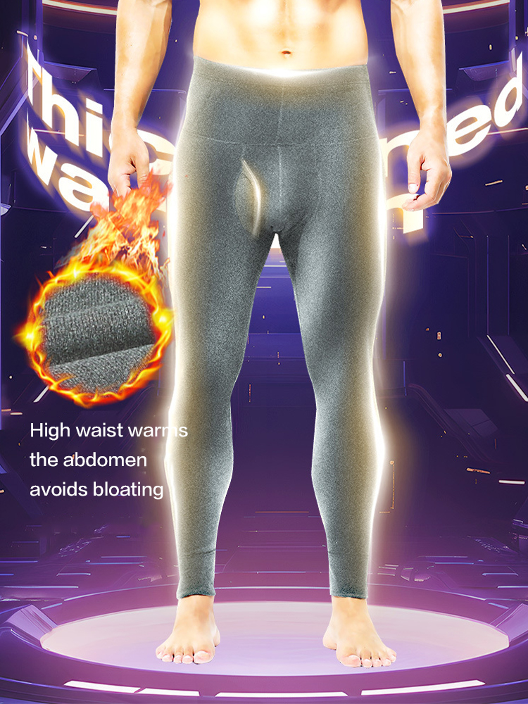 Men's High Waist Plus Fleece Cotton Warm Pants with with Fly | dmunderwear detail image 4