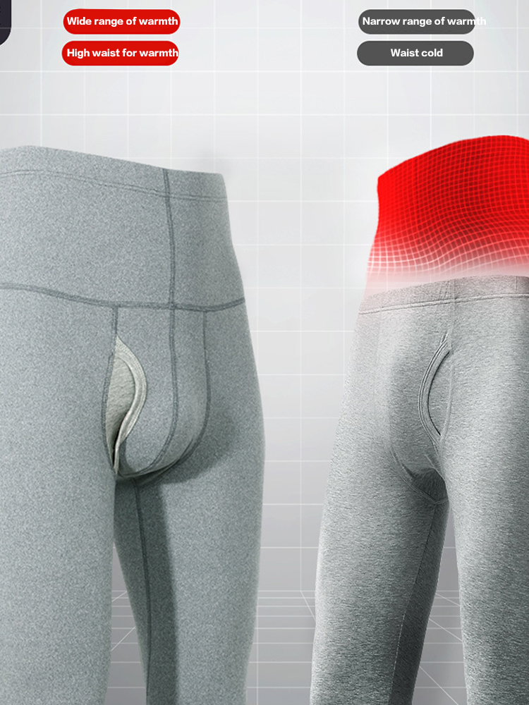 Men's High Waist Plus Fleece Cotton Warm Pants with with Fly | dmunderwear detail image 7