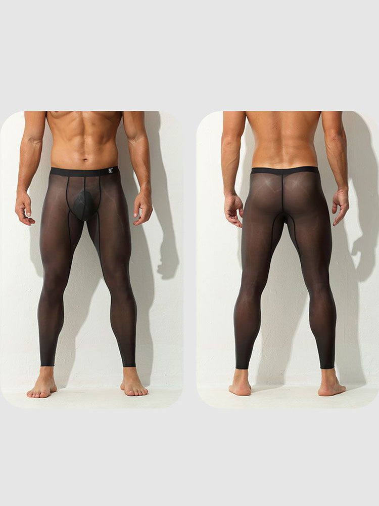 Men's Ice Silk Full Transparent Sexy Fitness Pants Sports Tights | dmunderwear