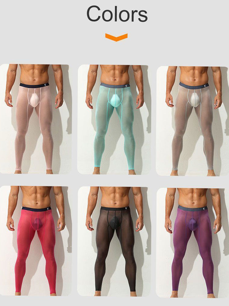 Men's Ice Silk Full Transparent Sexy Fitness Pants Sports Tights | dmunderwear detail image 13