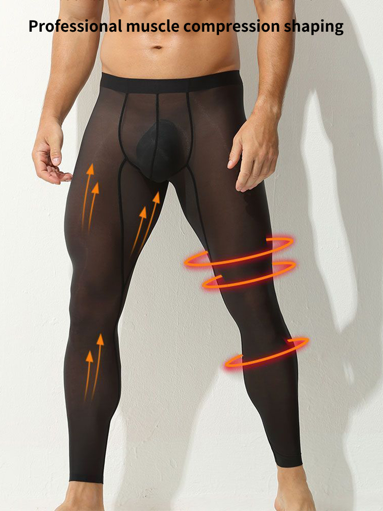 Men's Ice Silk Full Transparent Sexy Fitness Pants Sports Tights | dmunderwear detail image 4