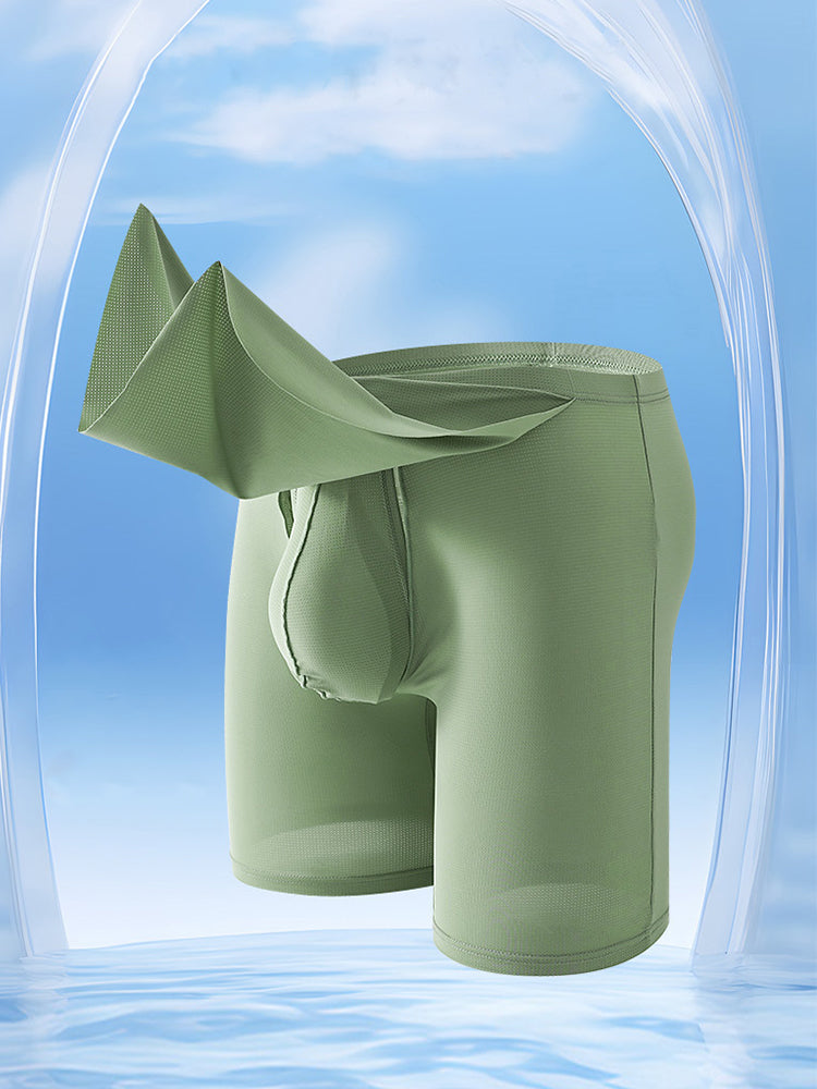 Men's Ice Silk Raised Opening Culottes Mesh Plus Length Boxer Briefs | dmunderwear
