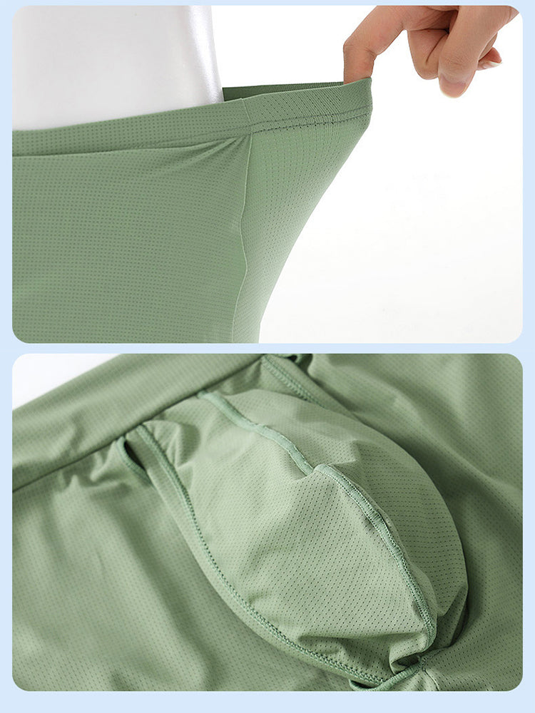 Men's Ice Silk Raised Opening Culottes Mesh Plus Length Boxer Briefs | dmunderwear detail image 9