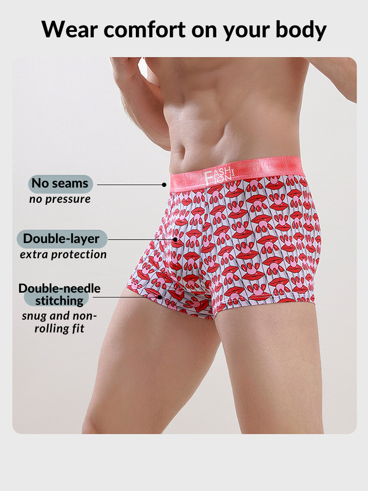 Men's Ice Silk Sexy Breathable Printed Boxers Briefs | dmunderwear detail image 6