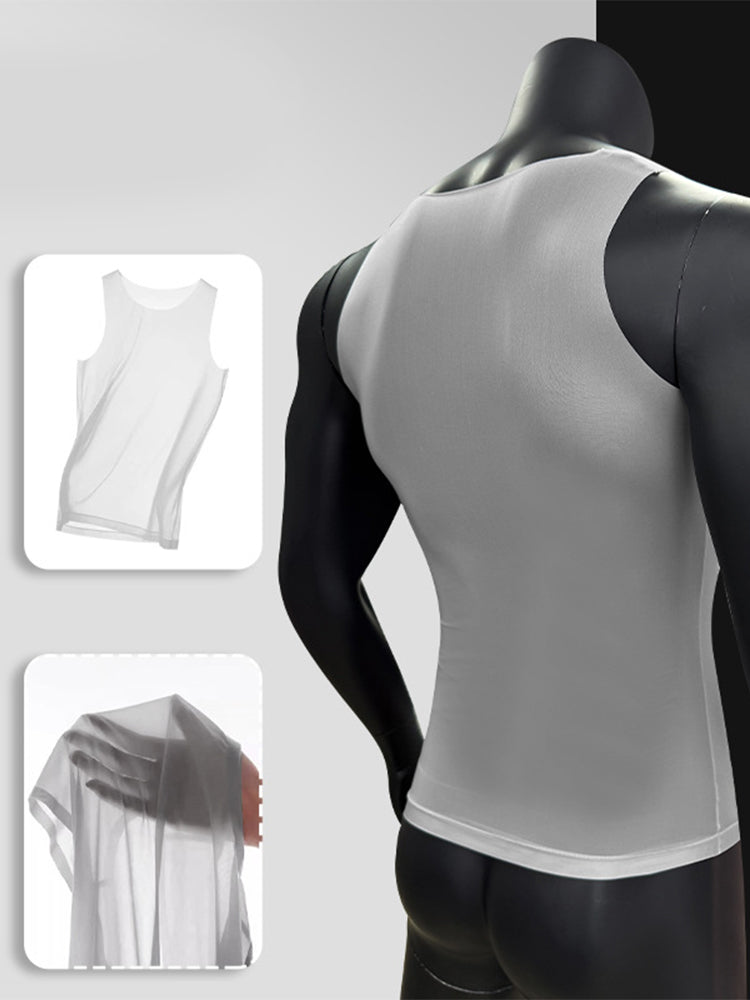Men's Ice Silk Sporty Cut Quick-Dry Lightweight Cooling Activewear Tops | dmunderwear detail image 3