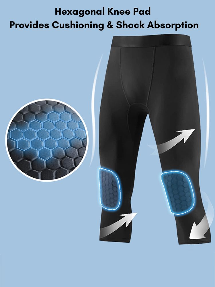 Men's Knee Protection Running & Sports Compression Activewear Tights | dmunderwear detail image 6