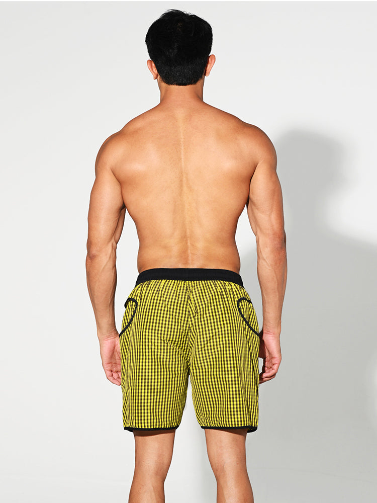 Men's Lightweight Moisture-Wicking Checkered Board Shorts | dmunderwear detail image 3