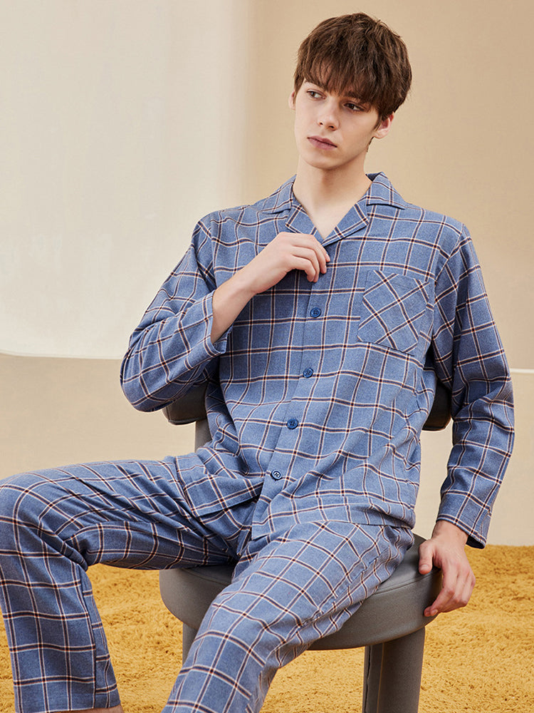 Men's Long Sleeve Woven Brushed Cotton Pajama Set | dmunderwear