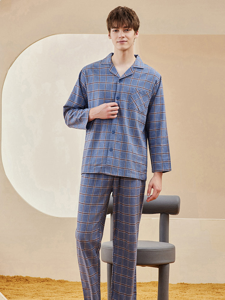 Men's Long Sleeve Woven Brushed Cotton Pajama Set | dmunderwear detail image 10