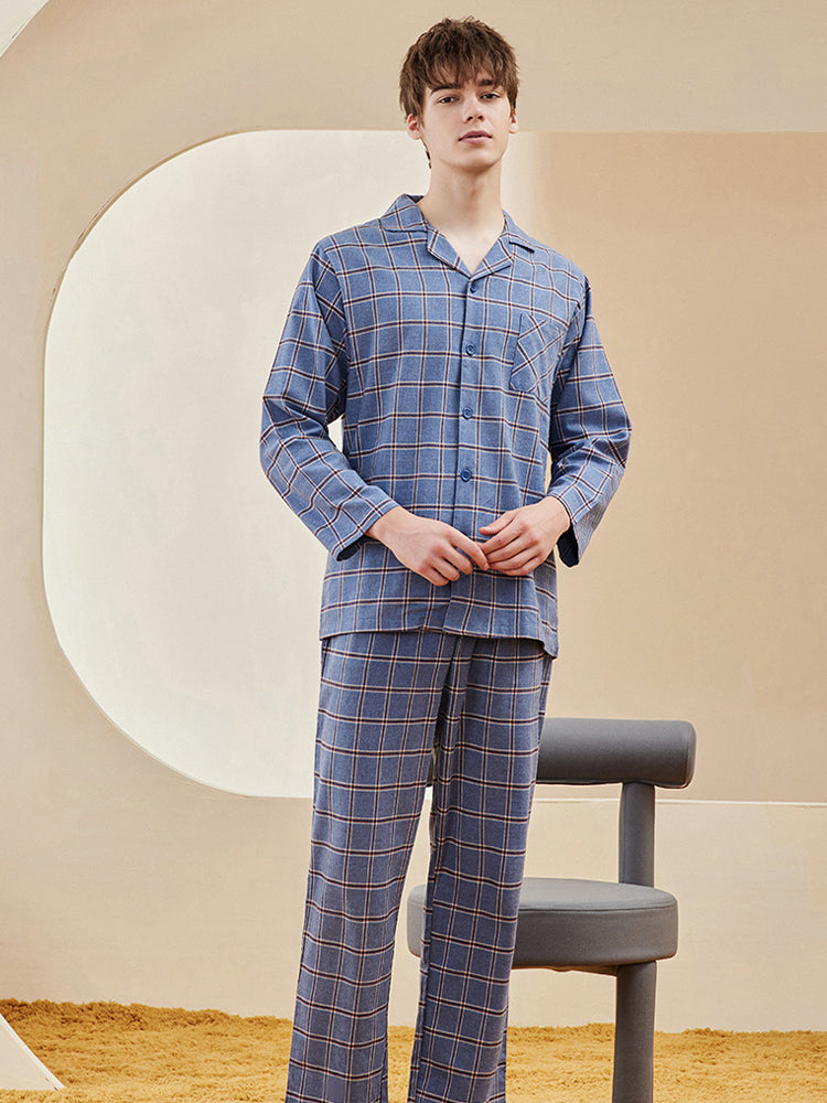 Men's Long Sleeve Woven Brushed Cotton Pajama Set | dmunderwear detail image 3