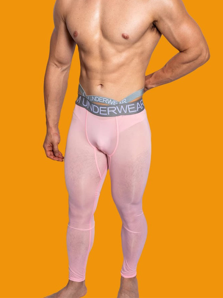 Men's Low-Rise Breathable Silk-Like Semi-Transparent Tights | dmunderwear detail image 15