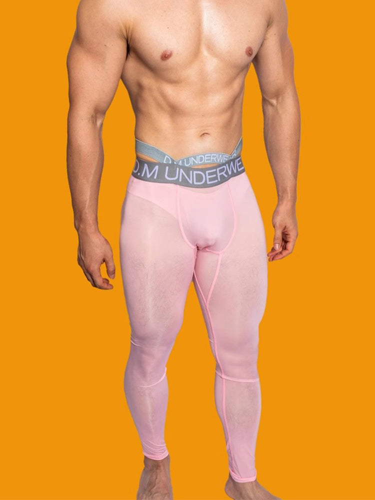 Men's Low-Rise Breathable Silk-Like Semi-Transparent Tights | dmunderwear detail image 18