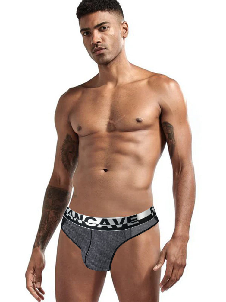 Men's Mesh Fabric Moisture-Wicking Breathable Thongs | dmunderwear detail image 3