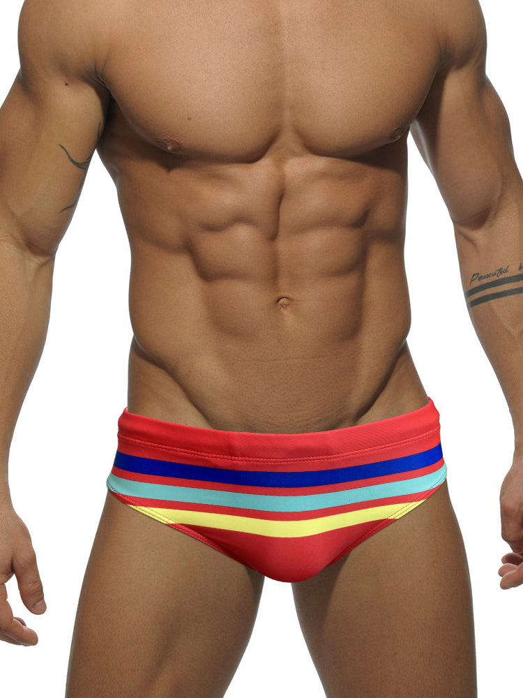 Men's Moisture-Wicking Sexy Striped Color Swim Briefs | dmunderwear detail image 11