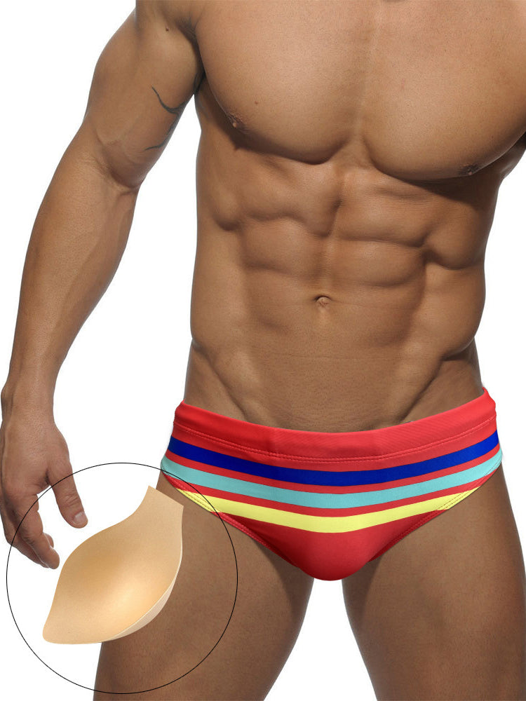 Men's Moisture-Wicking Sexy Striped Color Swim Briefs | dmunderwear detail image 15