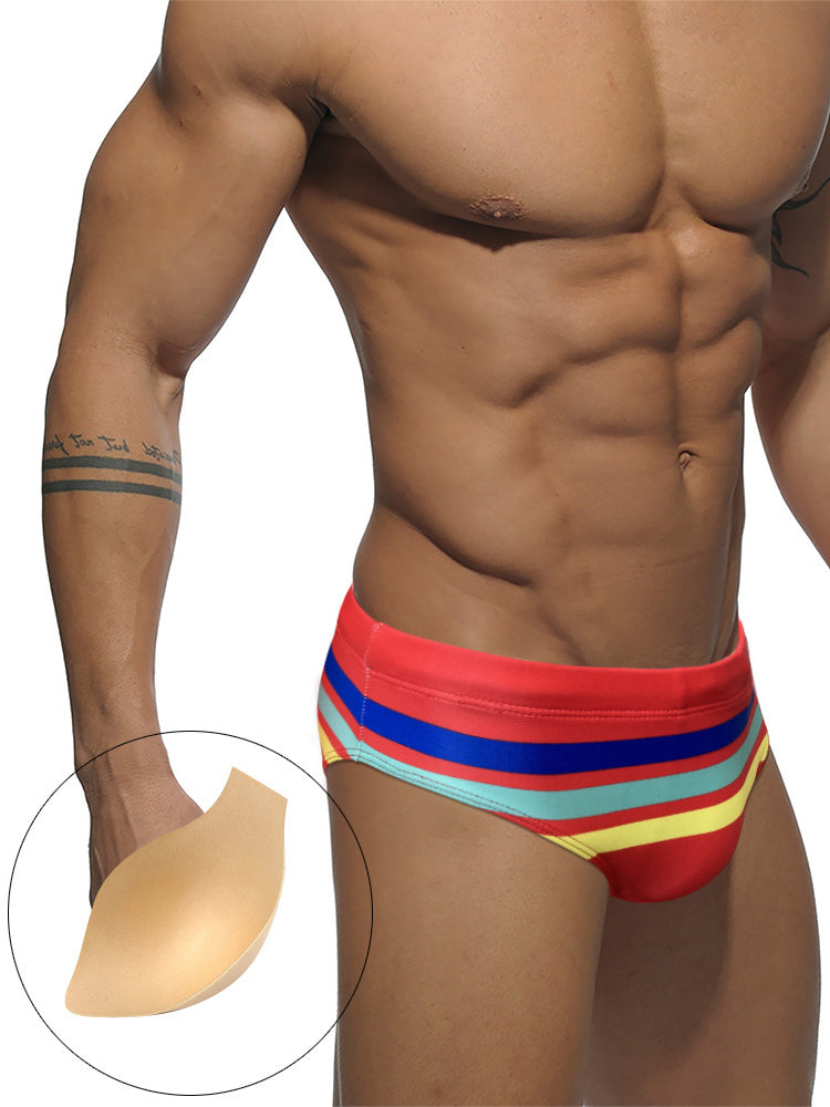 Men's Moisture-Wicking Sexy Striped Color Swim Briefs | dmunderwear detail image 16