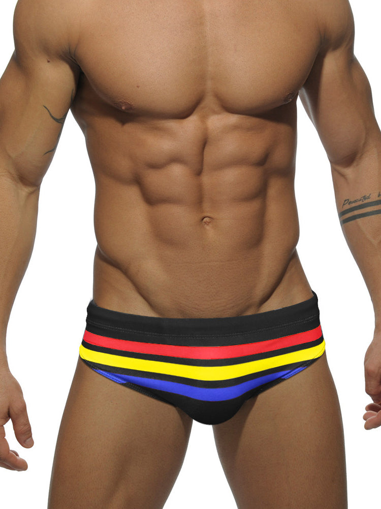 Men's Moisture-Wicking Sexy Striped Color Swim Briefs | dmunderwear detail image 19