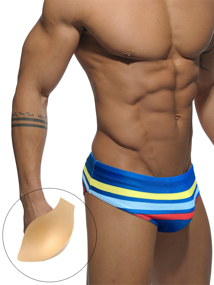Men's Moisture-Wicking Sexy Striped Color Swim Briefs | dmunderwear detail image 7