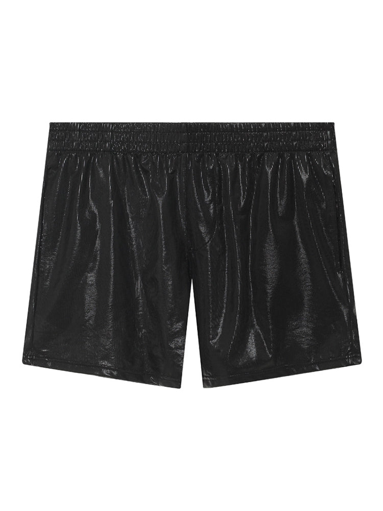 Men's Faux Leather Glossy Striped Fashion Shorts | dmunderwear detail image 2