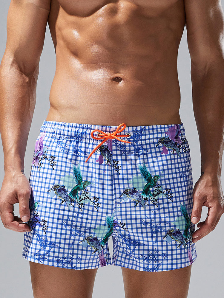 Men's Plaid Patterned Lightweight & Airy Sporty Cut Board Shorts | dmunderwear detail image 3